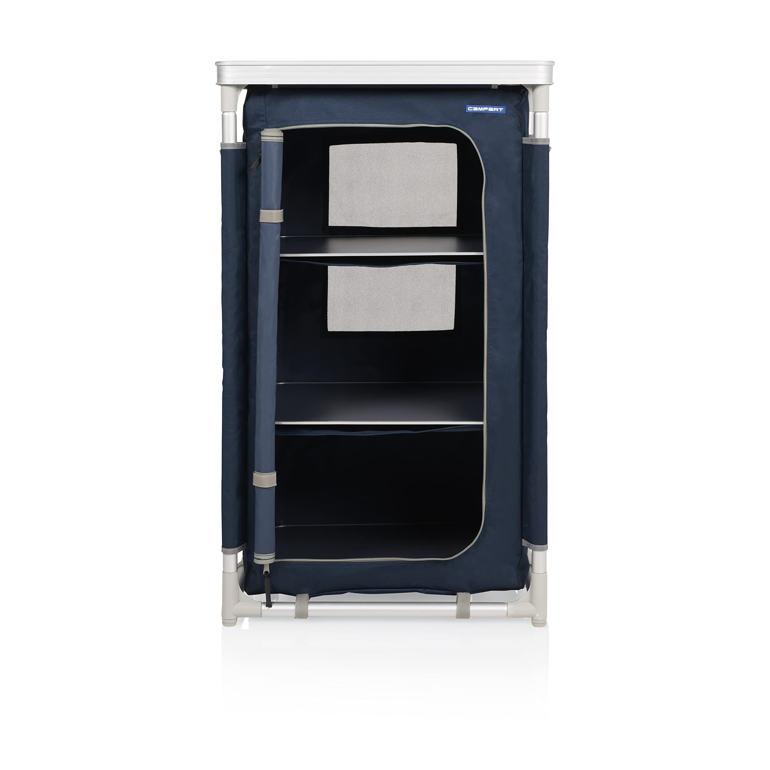 Campart CU-0410 – Credenza da campeggio Nantes – 4 piedi regolabili – 3 compartimenti – Blu, Grande