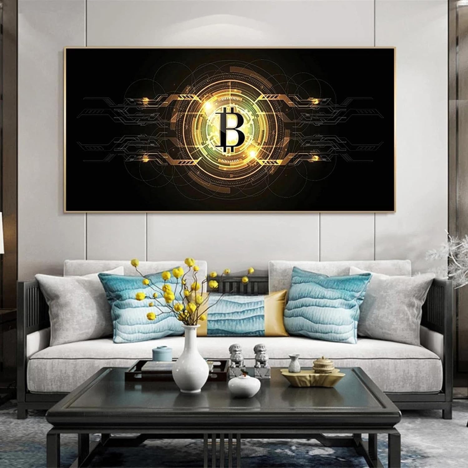 Amazon Com Yokou Canvas Paintings Digital Virtual Currency Bitcoin Prints And Posters Bedroom Living Room Sofa Background Wall Art Decor 23 6 X47 2 60x1cm Frameless Posters Prints