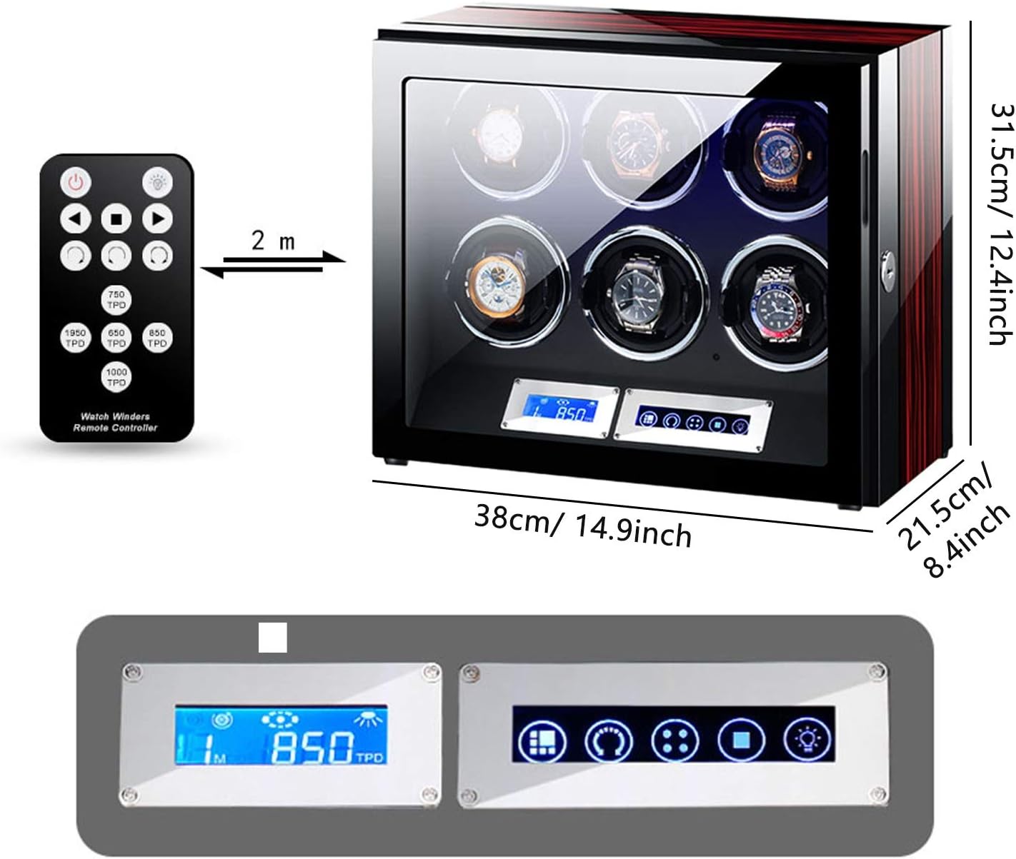 Automatic Watch Winder LCD Touch Screen with Remote Control and LED Light Piano Paint Exterior Quiet Motor Watch Winder for Automatic Watches