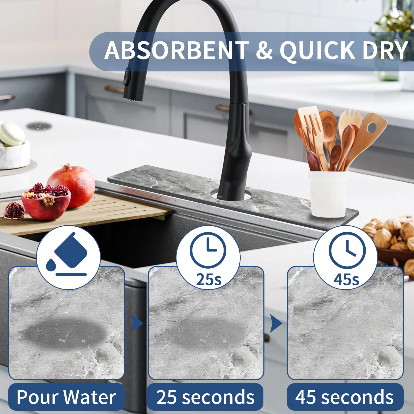 Tapis De Robinet En Diatomite Pour évier De Cuisine - 60x10 Cm, Pierre Naturelle, Absorbe Les Gouttes, Séchage Rapide - 9