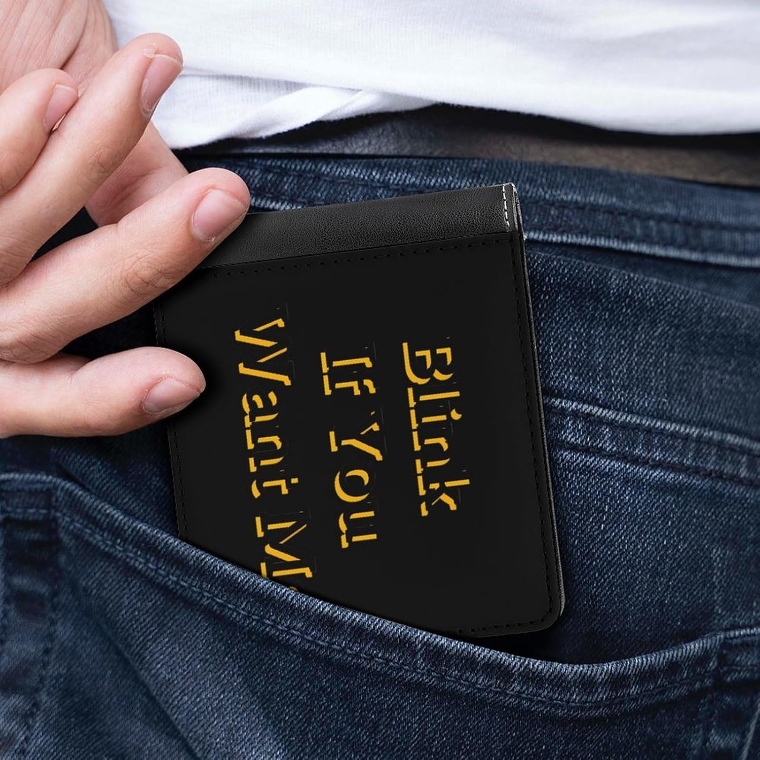 Blink If You Want Me Novelty Wallet Soft Slim Front Pocket Bifold Purse with ID Credit Card Holder
