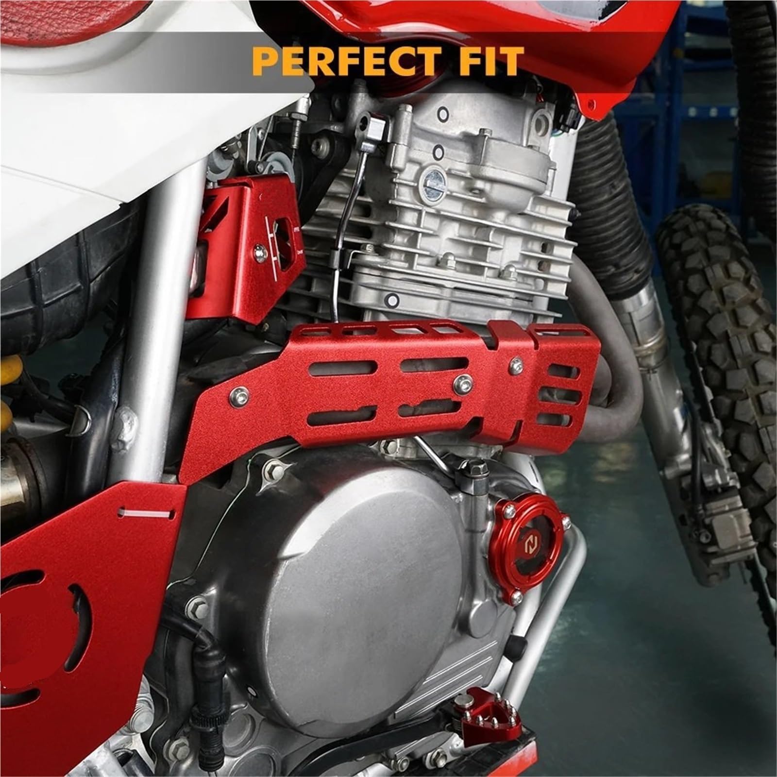 Protector de Escape Protector de Tubo de Escape de Aluminio para Motocicleta, Protector térmico, Compatible con Honda XR650L (1993-2024) Deflectores de Calor para Escape(Red)