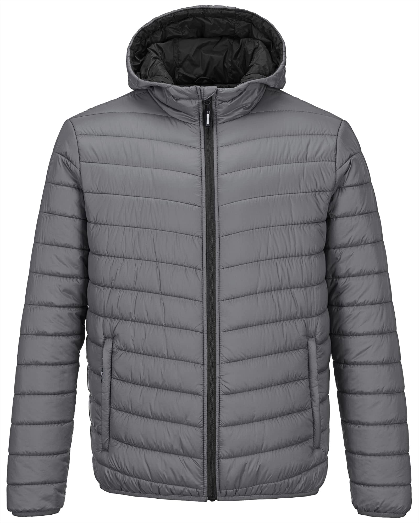 Outdoor Ventures Herren-Pufferjacke Leichte Wasserdichte Kapuzenjacke Isolierter Puffmantel Verstaubare Winterjacke für Herren mit Taschen Zum Wandern Camping Reisen