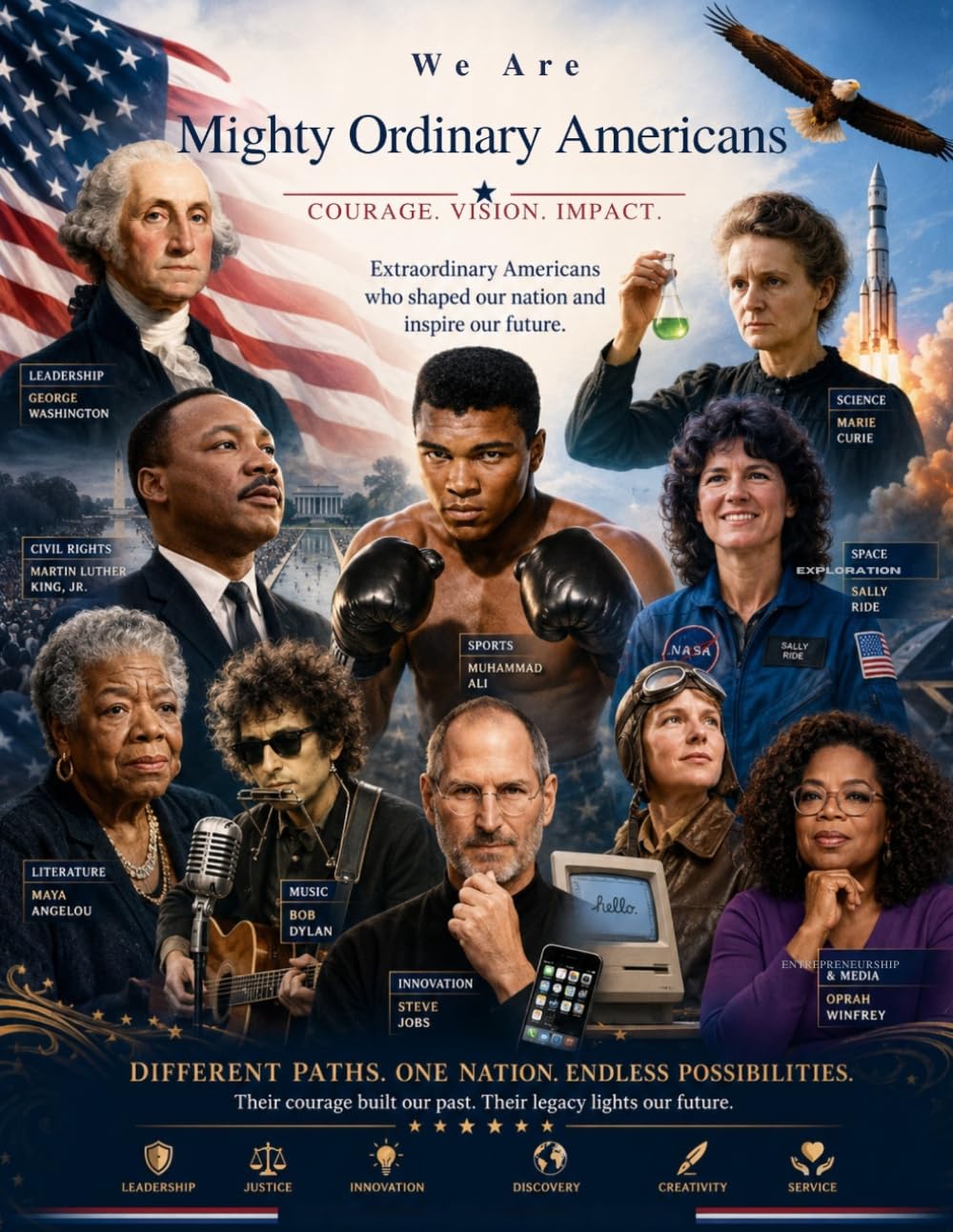We Are Mighty Ordinary Americans: Inspiring American Patriots, Military Legends, Leaders, and National Icons for Children Ages 4 Above