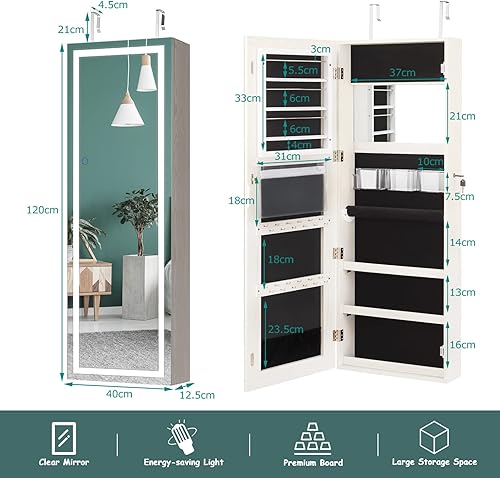 Miniatura 7 de NAFORT Armario de joyerÃ­a con espejo LED de longitud completa, armario de joyerÃ­a con cerradura con espejo, espejo de joyerÃ­a montado en la