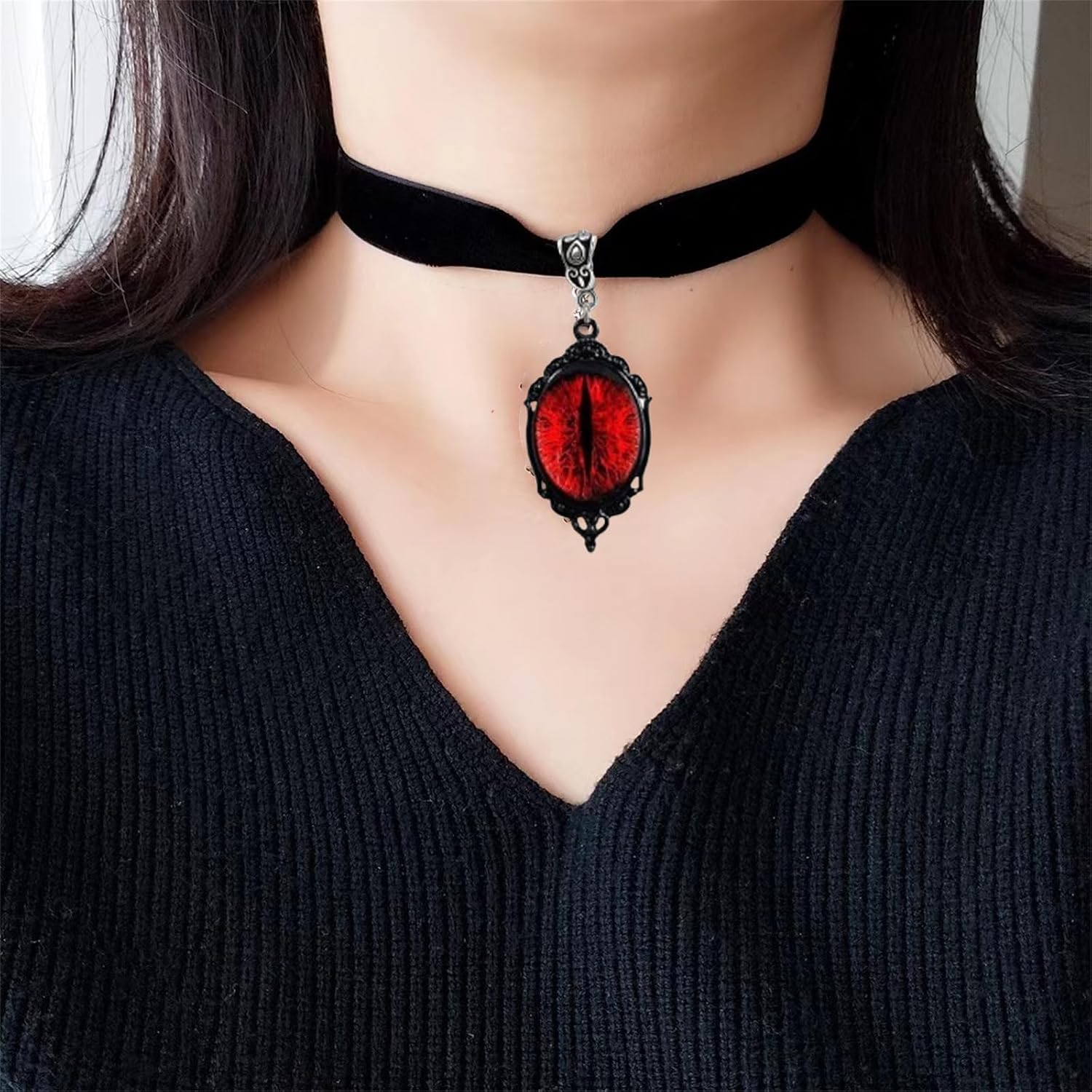 PINK TOWN Gothic Velvet Victorian Choker Necklace,Vintage Stardust Crystal Cameo Necklace Goth Purple/Red/Black Gem Pendant Necklace Punk Satan Demon Halloween Jewelry for Women
