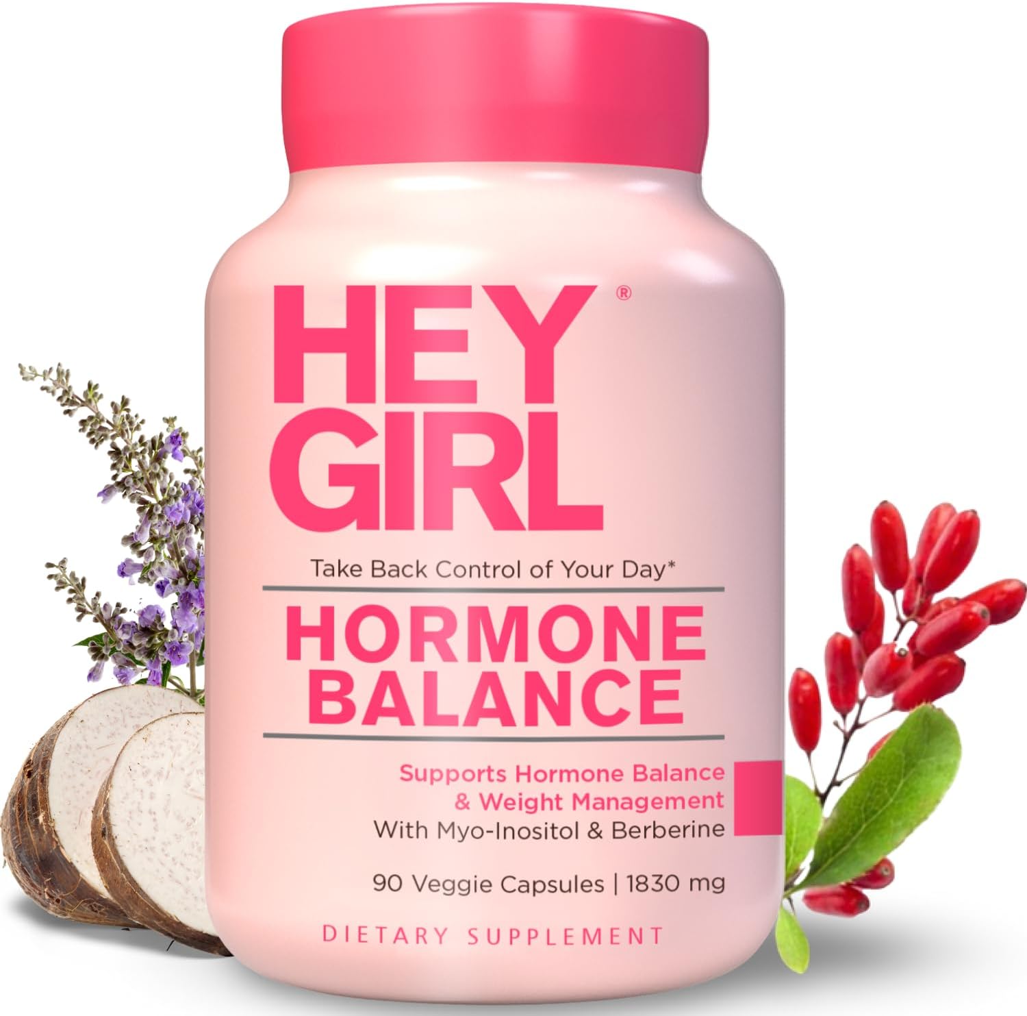 Hey Girl Hormone Balance for Women — 13-in-1 Menopause, PMS & Cycle Support — Mood & Hot Flash Support with Myo-Inositol, Berberine, Maca, Black Cohosh, DIM – 90 Capsules