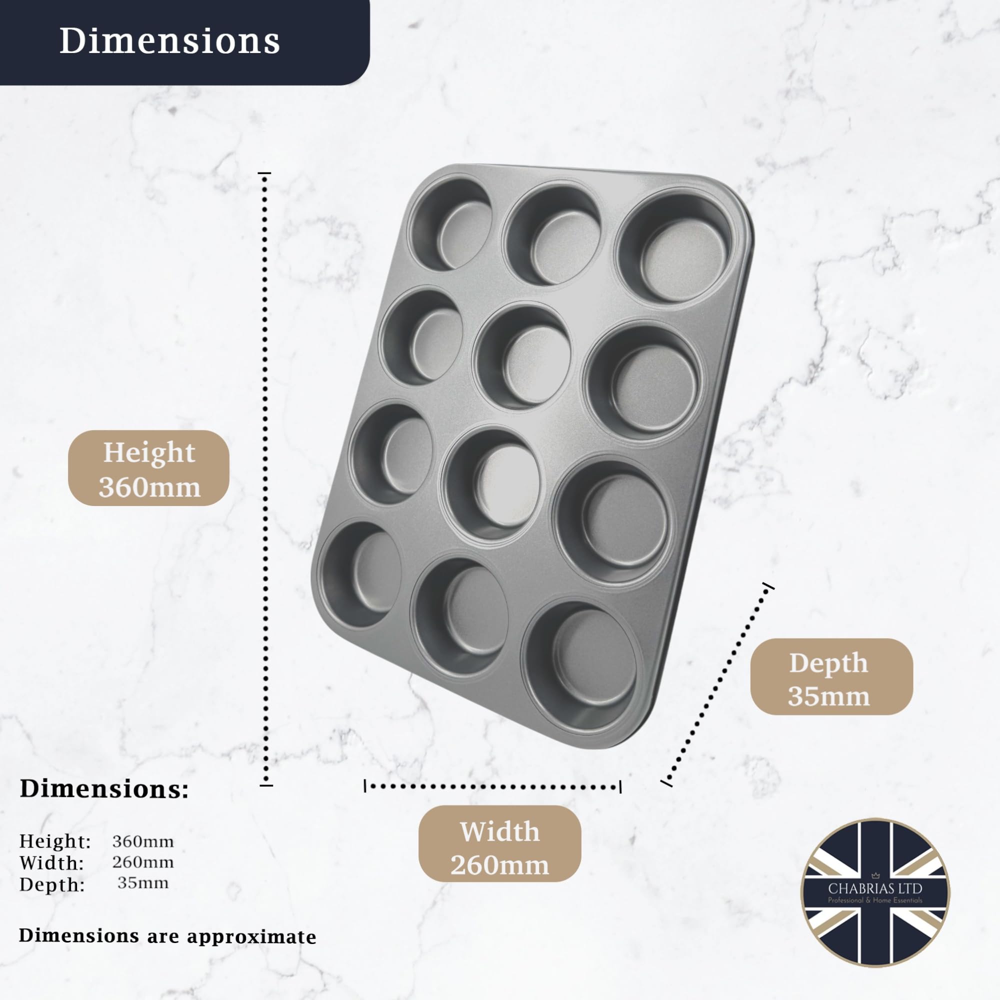 Lot de 2 plateaux antiadhésifs pour 12 muffins et muffins - Fabriqués en Angleterre