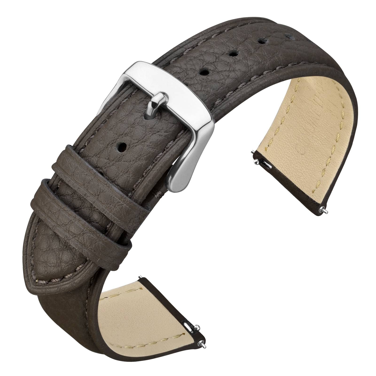 ANNEFIT Watch Band 22mm, Quick Release Textured Padded Leather Straps with Silver Buckle for Men and Women (Dark Grey)