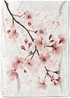 Cherry Blossom Fleece Blanket - 50x60in Elegant Pink Flower Floral Branc...
