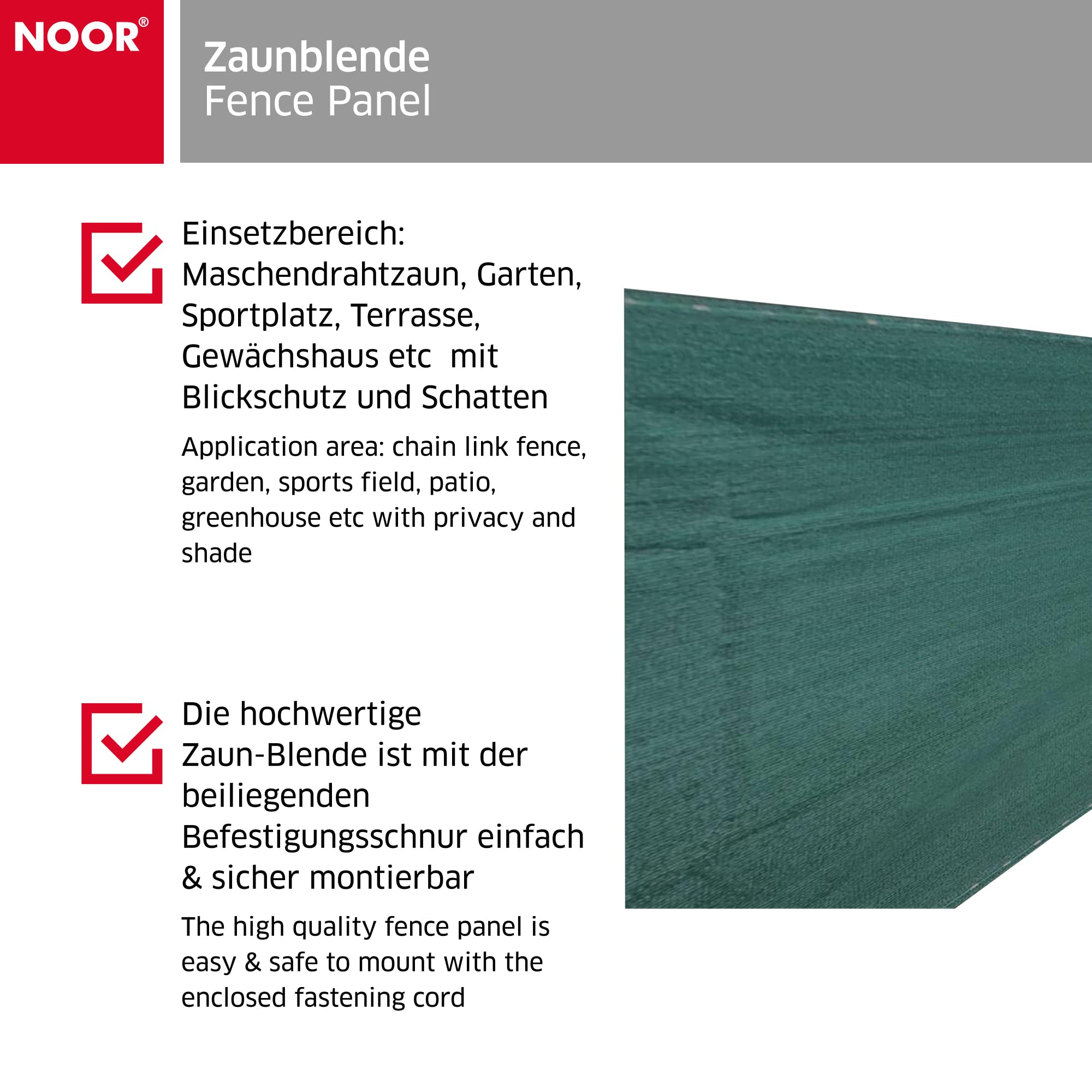NOOR Zaunblende Sichtschutz - PP/PE-Gewebe 180g/m² - 1,2 x 5 m Grün