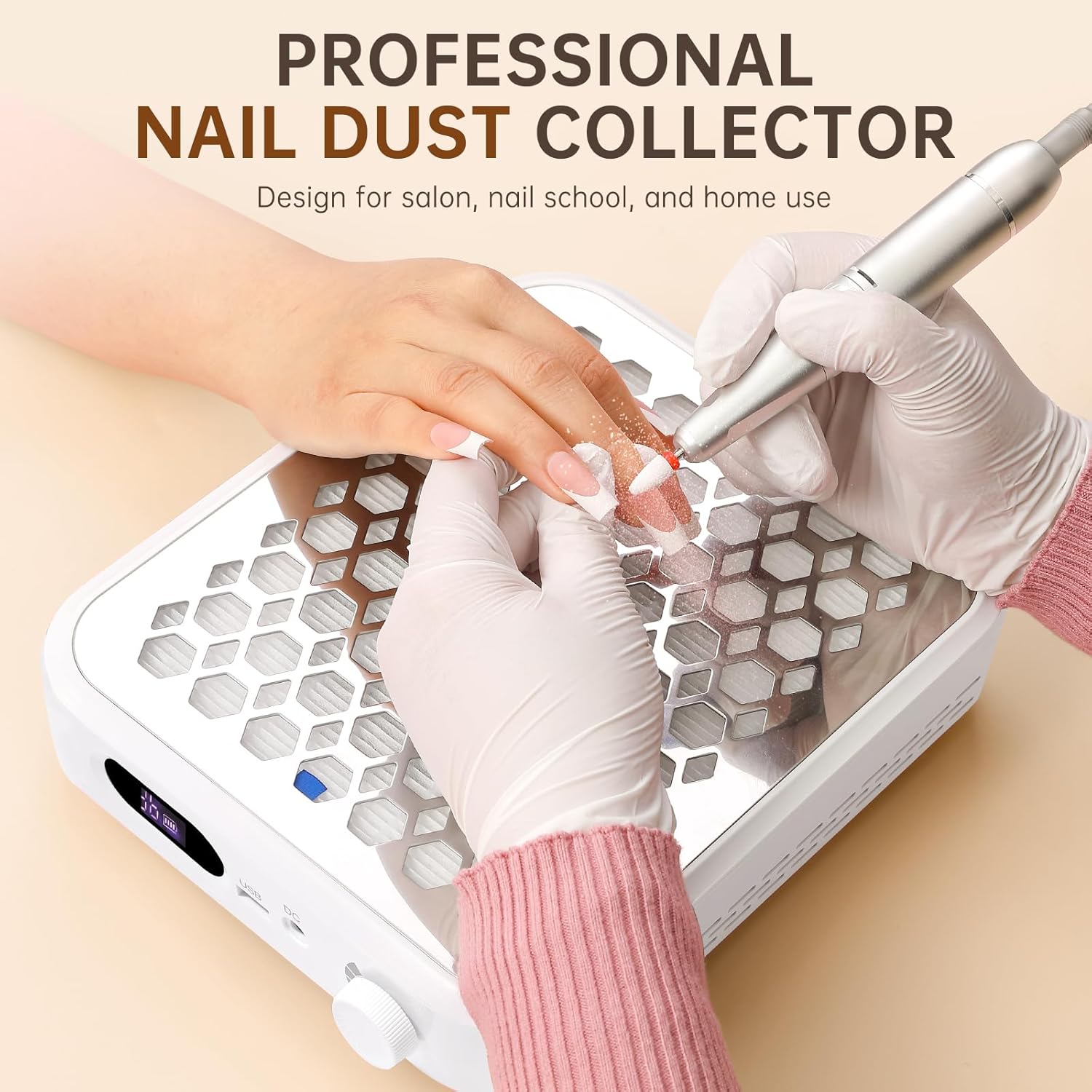 Nail Dust Collector, Rechargeable Dust Collector Nail Tech & Handheld Nail Lamp, UV Light for Gel Nails