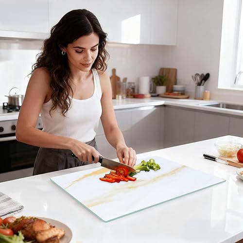 Vista 16 de Murrey Home Juego de tablas de cortar de vidrio para encimera de cocina, tablas de cortar de vidrio templado, aptas para lavavajillas, pequeña