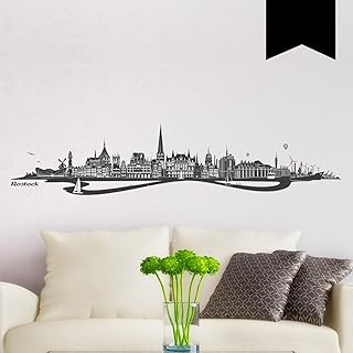 Wandtattoo Skyline Rostock mit Fluss 100 x 19 cm - Schwarz - 35 Farben zur Wahl