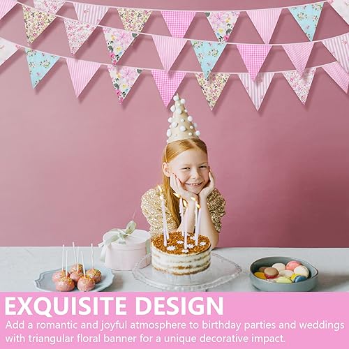 Miniatura 4 de Banderas triangulares florales de 33 pies, banderines triangulares brillantes vintage, guirnalda de banderines de tela para cumpleaños, boda, fiesta