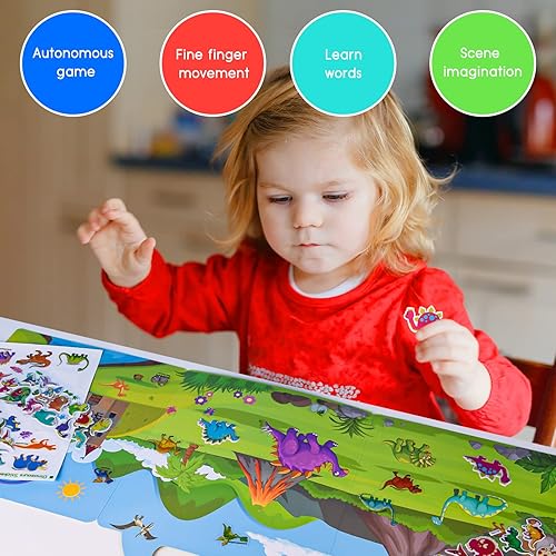 Miniatura 6 de ASTARON Libro de Pegatinas Reutilizable para Niños Pequeños, 88 Piezas de Pegatinas de Dinosaurios para Actividades de Viaje en Coche y Avión,