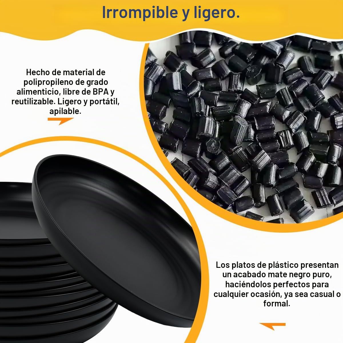 12PCS Platos de Plástico Duro, Platos Llanos de Diámetro 22,5 cm, Platos Planos de Plastico Reutilizables, Aptos para Microondas y Lavavajillas, para Fideos, Aperitivos, Cereales de Postre