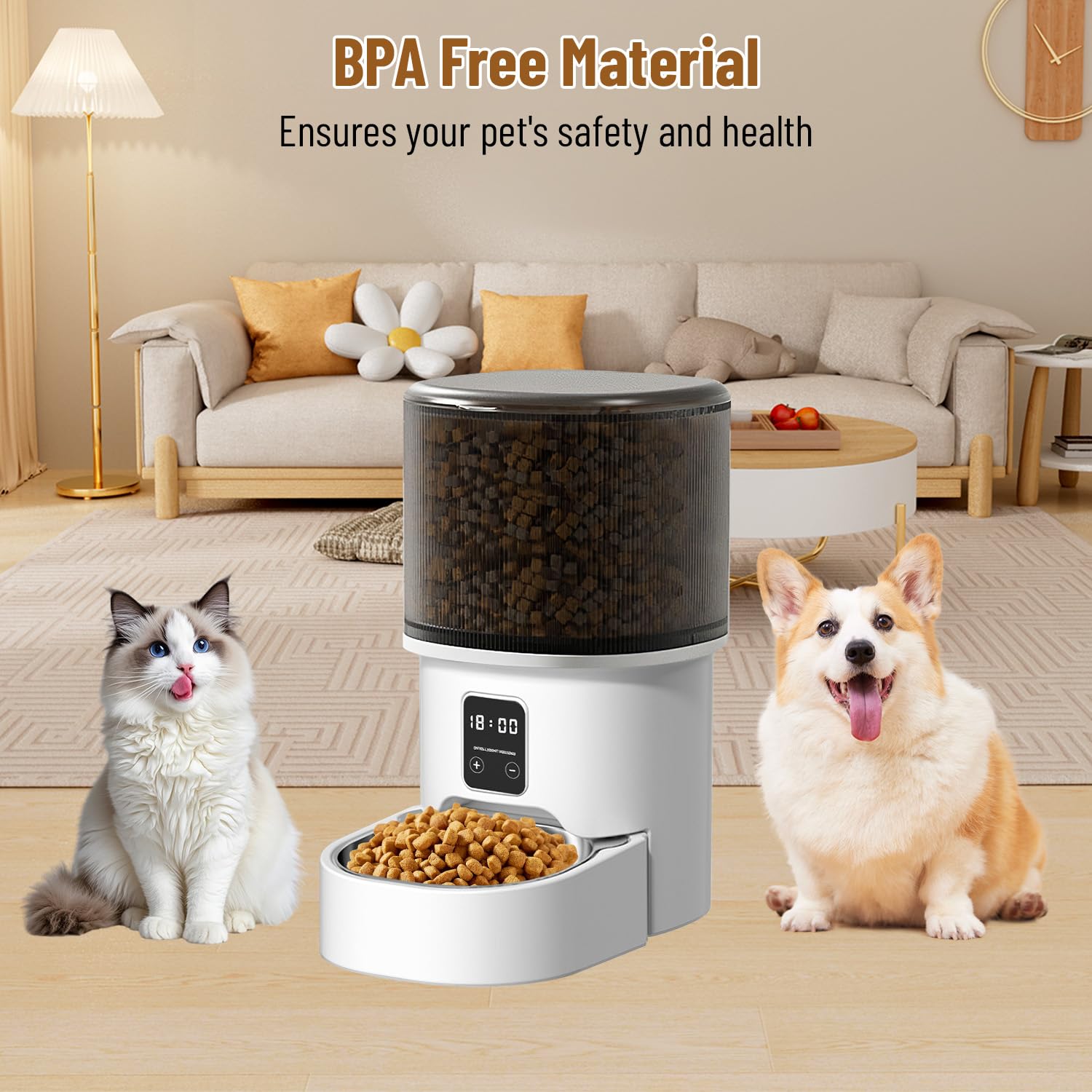 Distributore Automatico Cibo per Gatti e Cani 4L, Mangiatoia con Timer, 1-6 Pasti al Giorno, Dispenser Crocchette, Alimentatore Intelligente per Animali Domestici (Nero - Basic - 4L)