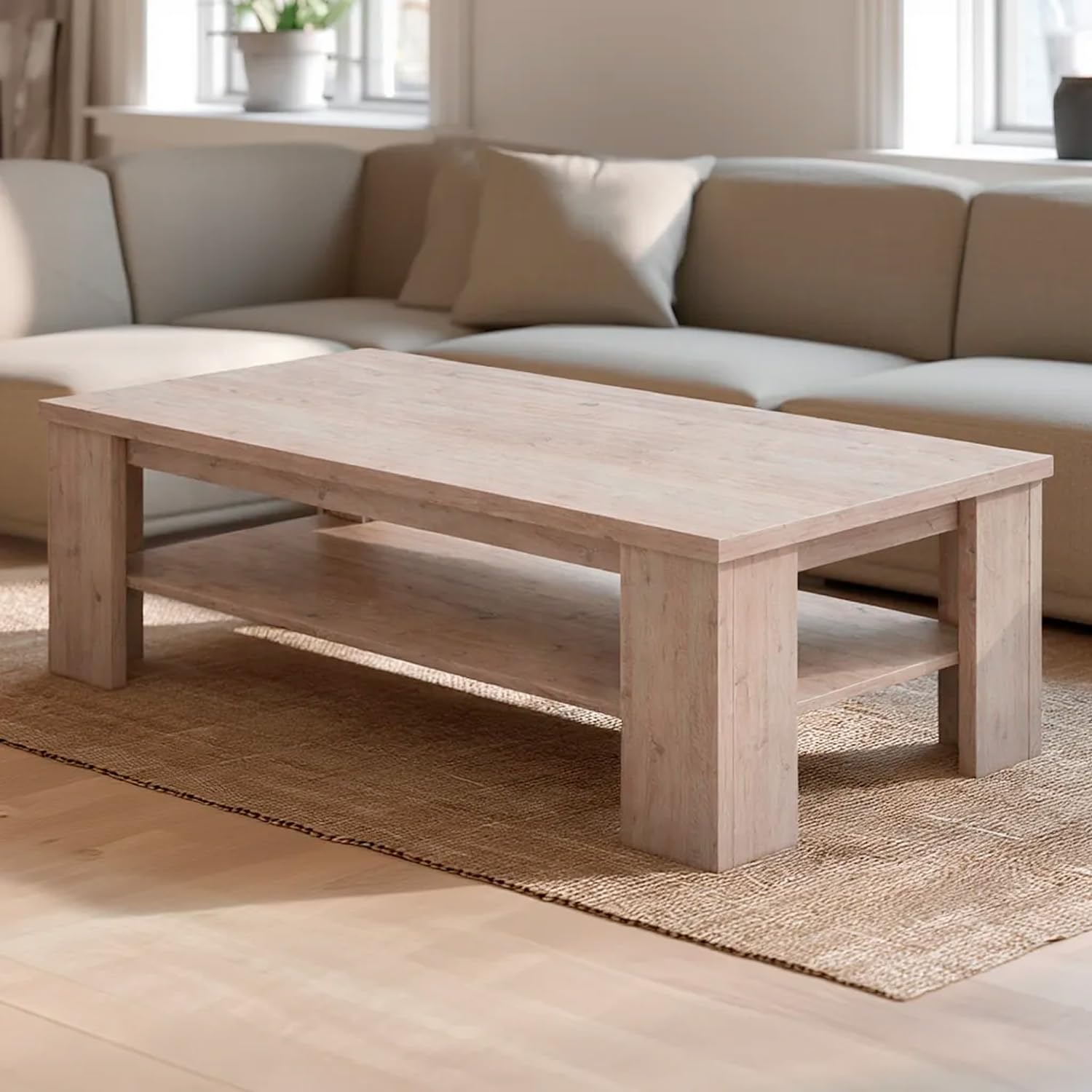 Arreditaly Tavolino Da Caffè Con Ripiano Inferiore E Vano A Giorno Tavolo Basso Moderno Design Elegante Minimal Per Soggiorno Salotto Zona Living Struttura Resistente 41 x 130 x 67 Cm (Rovere Alaska)