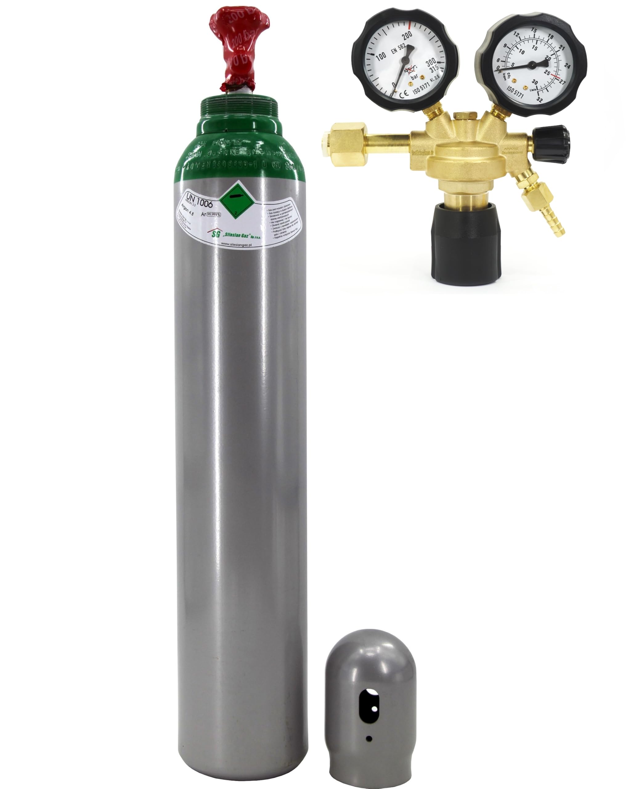 Botella de gas protector de argón de 8 l con reductor de presión de argón, botella de argón llena de 200 bar + reductor de presión Ar/CO2-10 Bestschweissen.de para soldadura TIG, MIG