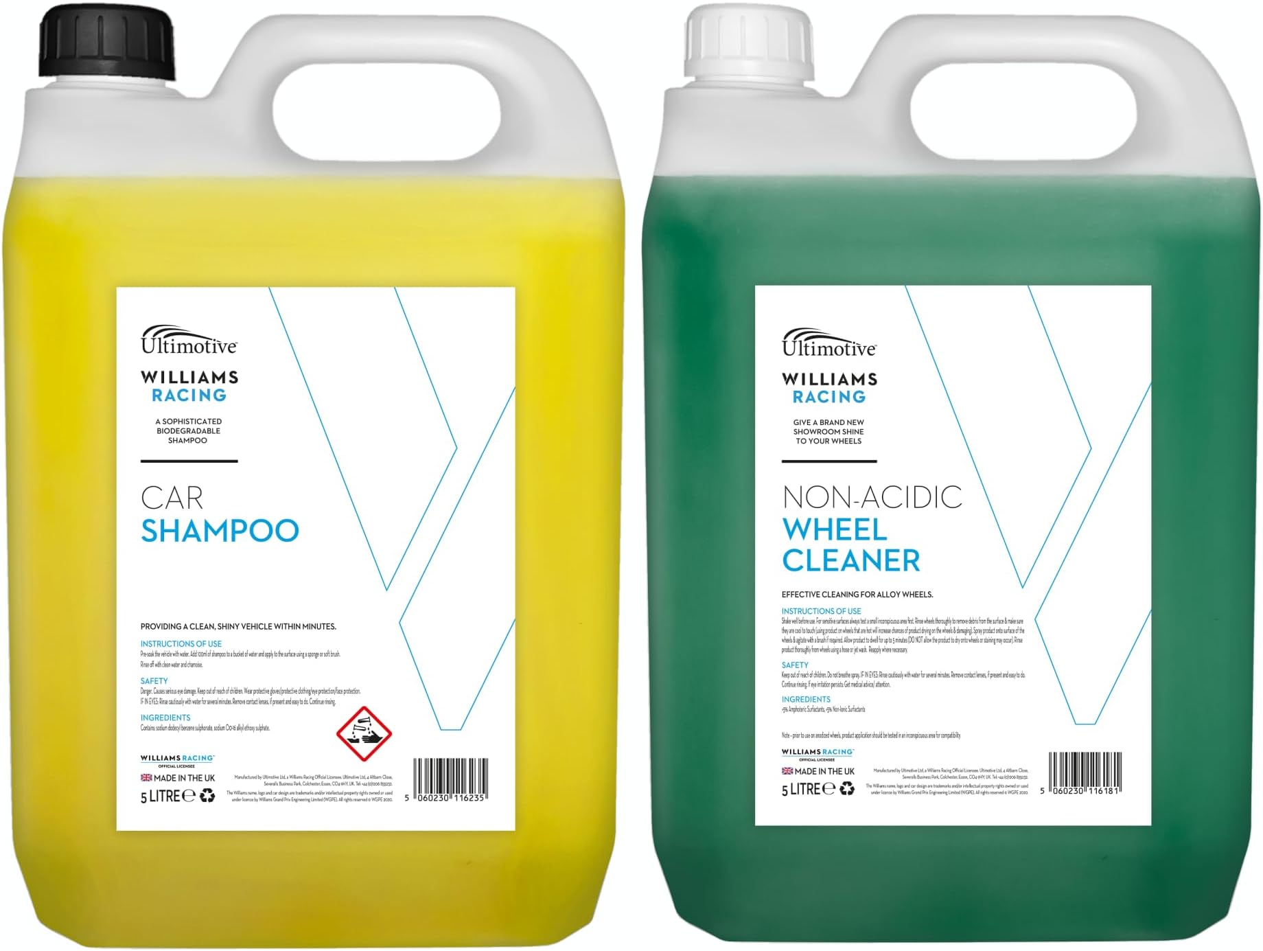 Williams Racing Car Cleaning Bundle 5L Williams Car Shampoo + 5L Non-Acidic Wheel Cleaner