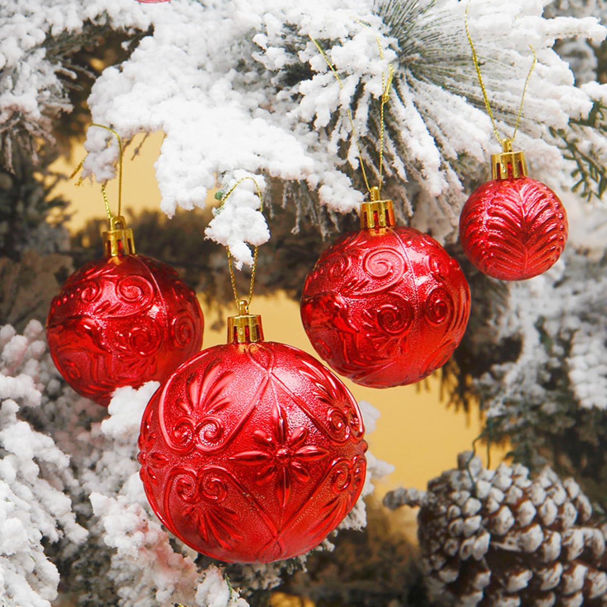 Weihnachtsbaumkugeln, 50PCS Weihnachtsbaum Dekorationen Set, Weihnachtskugeln Baum Dekorationen Kugeln Ornamente für Weihnachten Hängende Dekorationen (Rot)