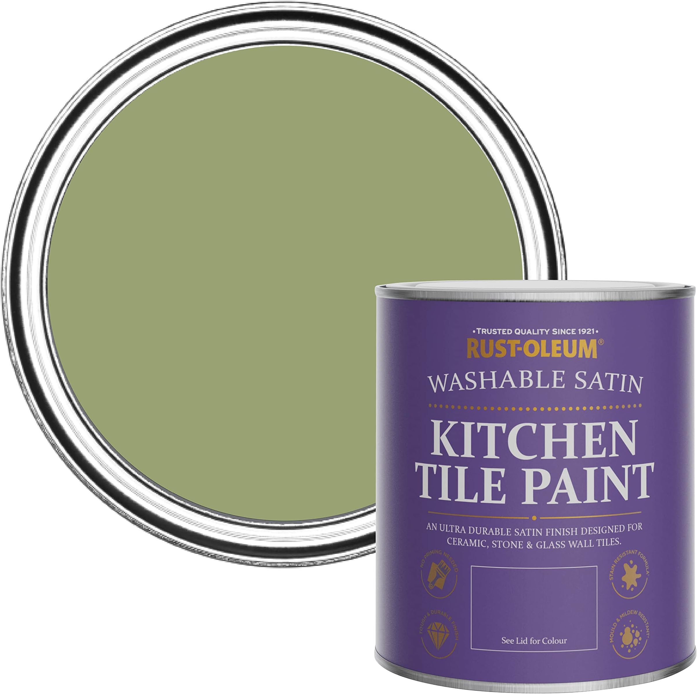 Rust-Oleum Green water resistant Kitchen Tile Paint in Satin Finish - Familiar Ground 750ml