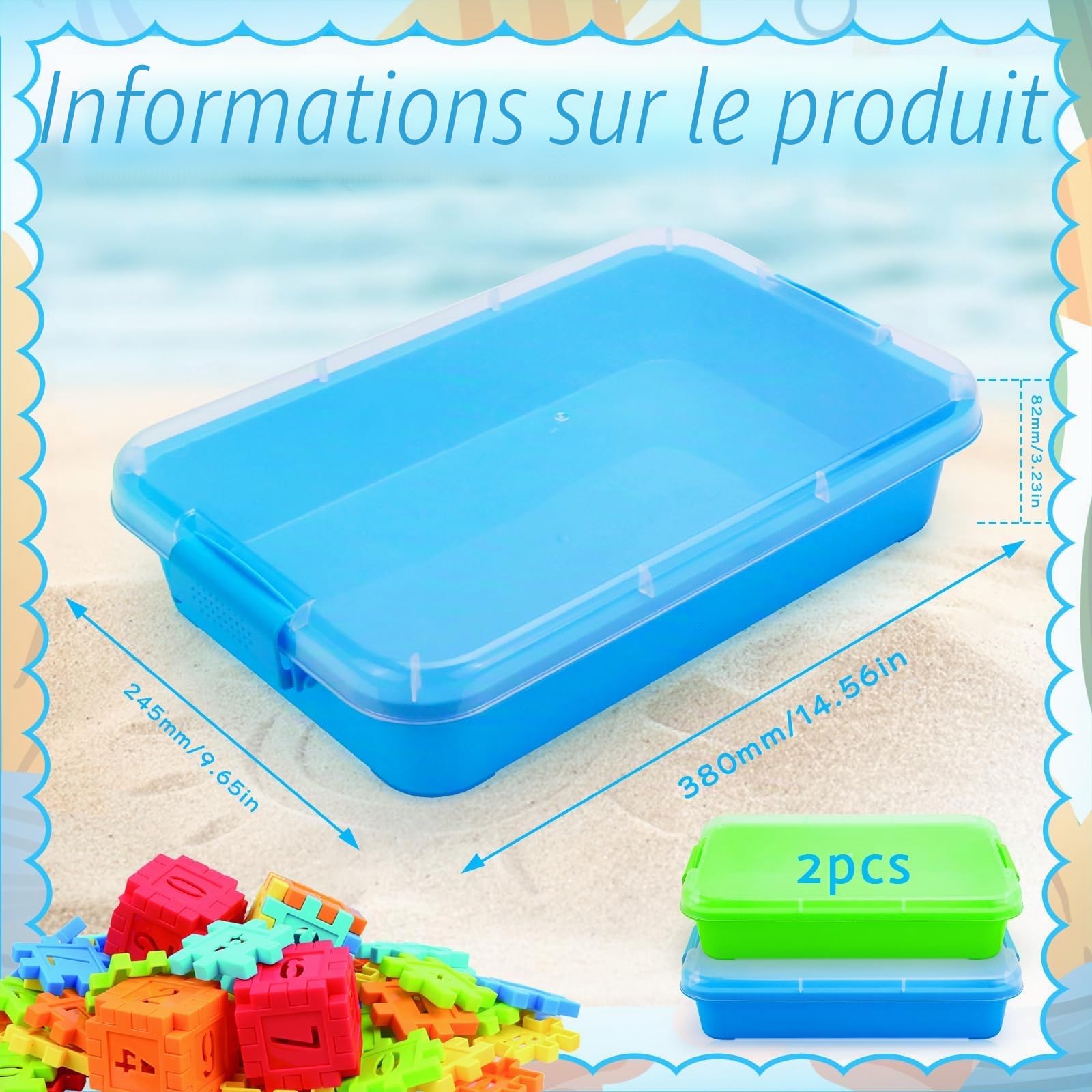 Bac à Sable avec Couvercle Sensory Bin en Plastique Bac Sensoriel Enfant pour Enfants Plateau d'Activité en Plastique pour Eau, Sable, Perles Et Plus Encore - Vert et Bleu