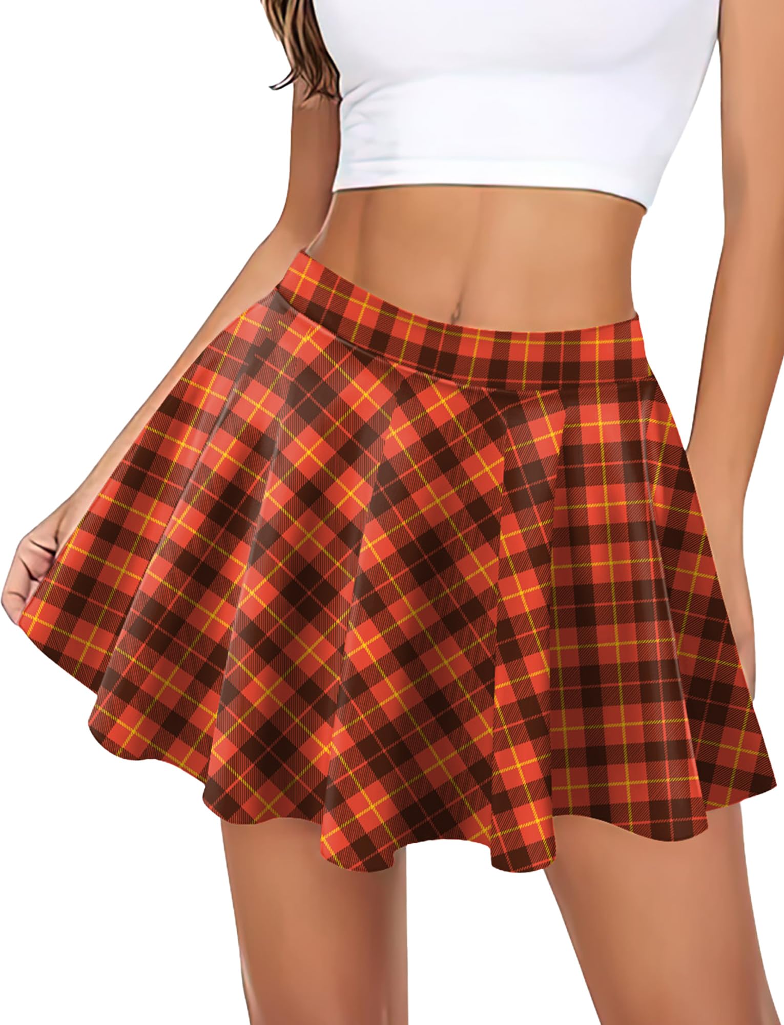 Maeau - Rock Damen Karomuster Faltenrock Hohe Taille Kurzer Tartan-Röcke Vintage Skaterrock S-L