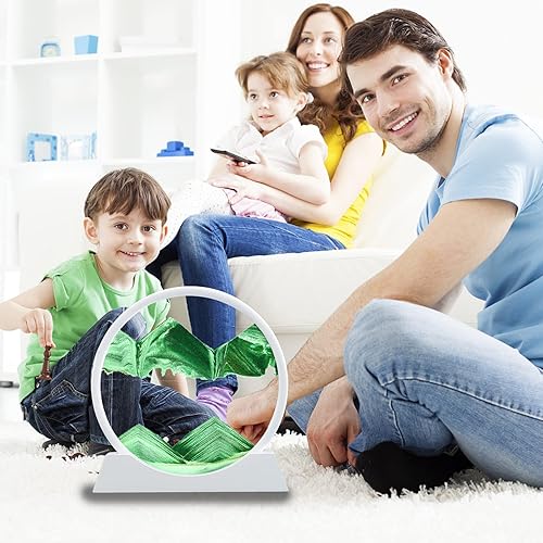 Miniatura 41 de Winthfure Arte de arena en movimiento, regalo de Navidad – Paisaje de arena de mar profundo 3D en marco de arena redonda de vidrio, juguetes de arte