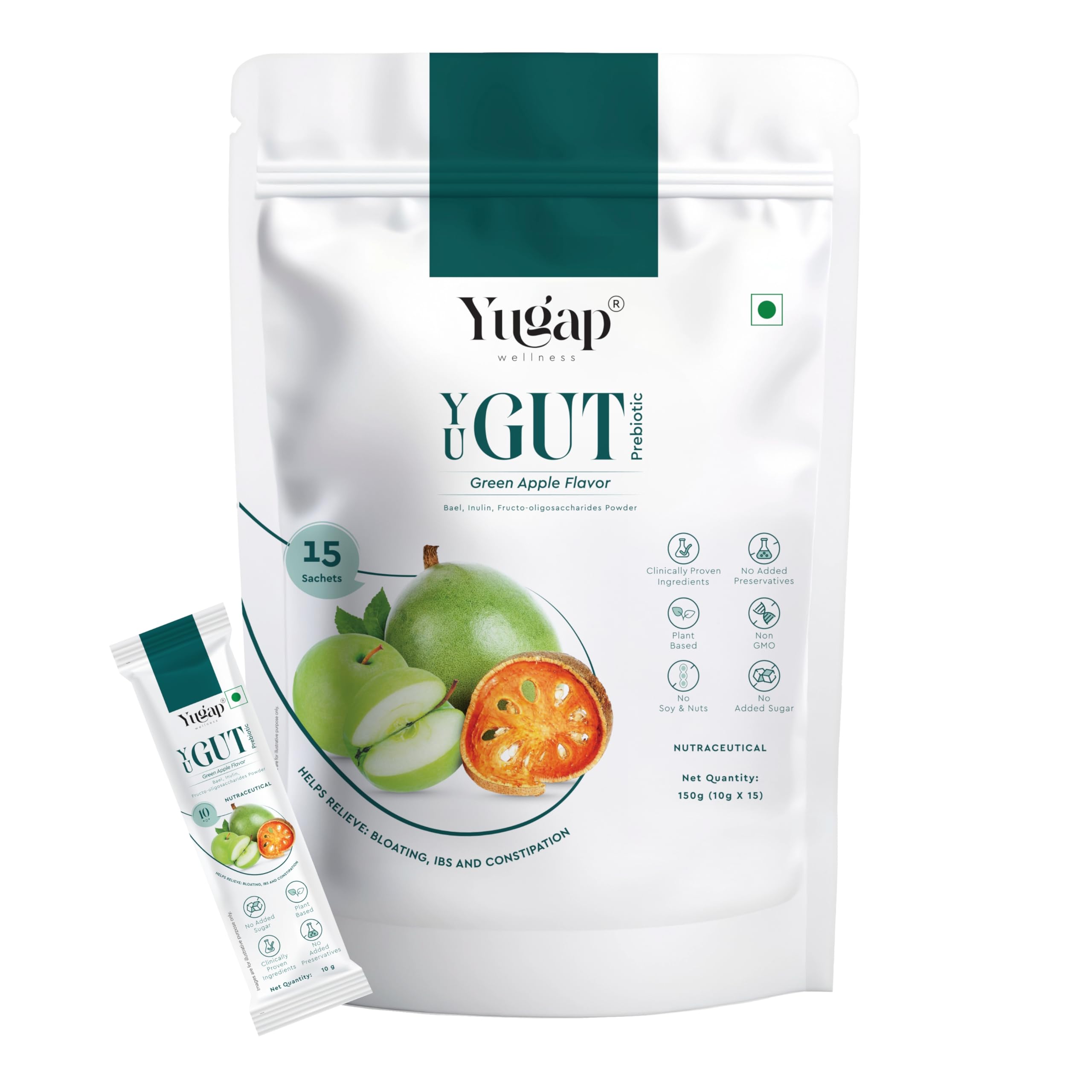 Yugap Yugut Health Sachets | Bael Extract, Prebiotic Dietary Fiber | Supports Digestive Health, Regular Bowel Movements, Gut Integrity, and Immune Function (Pack of 1)