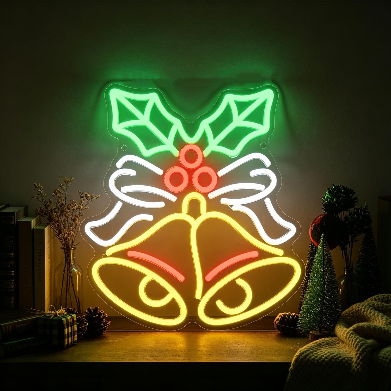 Christmas Bells Neon Signs for Wall Decor Dimmable USB Powered Neon Christmas Sign Light Up Signs for Home Xmas Holiday Party Decorations Family 12.5”X11.81” — image 1