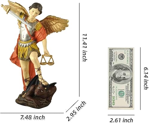 Miniatura 43 de Estatua de San Miguel Arcángel – Figura de resina con acabado de bronce de 5.32 pulgadas, ángel guerrero católico derrotando el mal, decoración