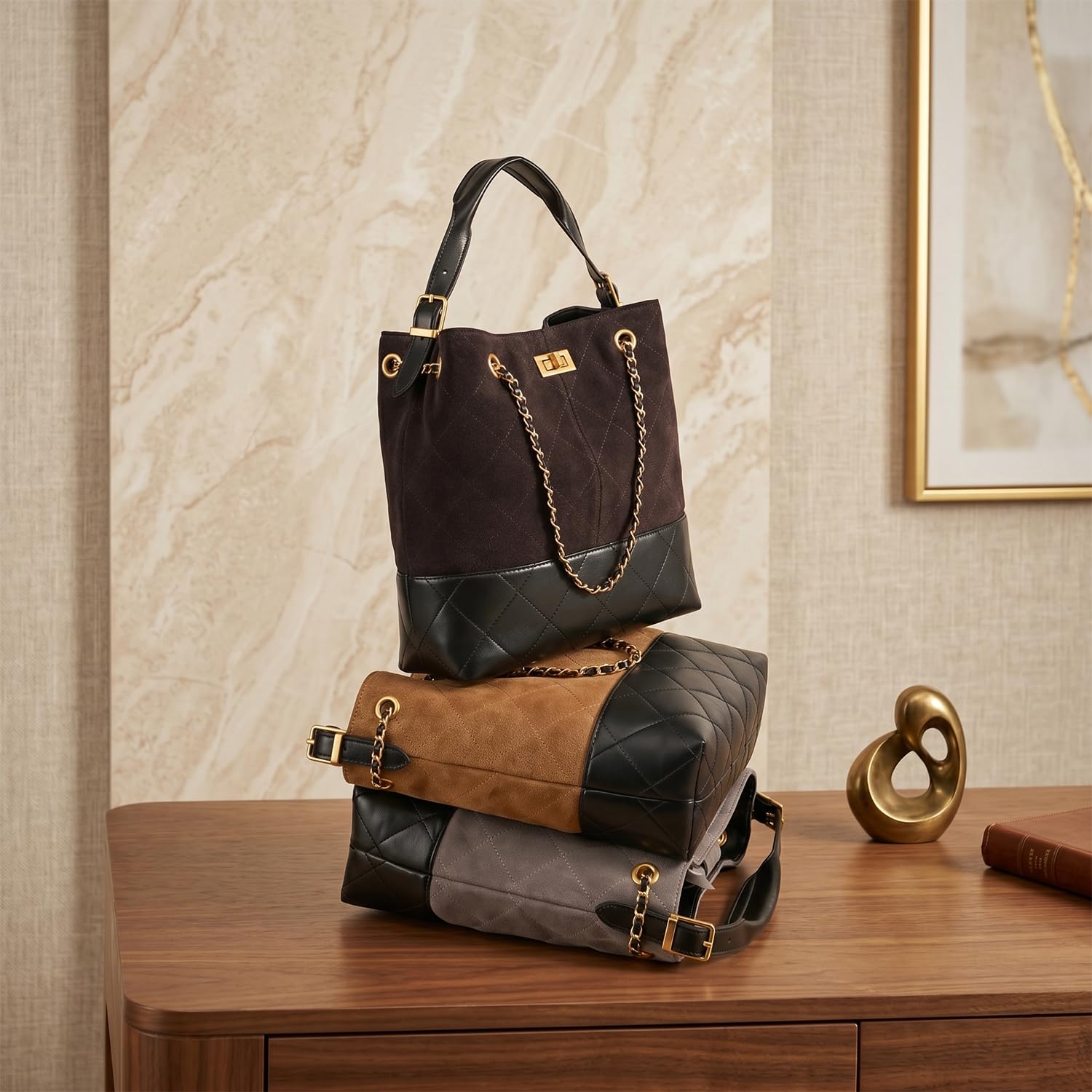 Bolso Bowling de Piel de Curtido Vegetal para Mujer, Bolso de Axila Vintage y Bolso de Hombro de Cuero Auténtico, Bolso de Mano Clásico para la Oficina y el Diario Marrón Oscuro