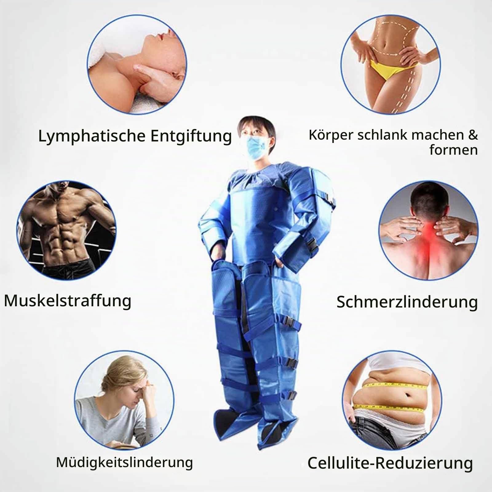 Lymphdrainage Gerät Ganzkörpermassagekostüm mit 3 Massageintensitätsstufen, Infrarotwärme und Luftdruckmassage verbessert die Durchblutung Muskelerholung,Blue