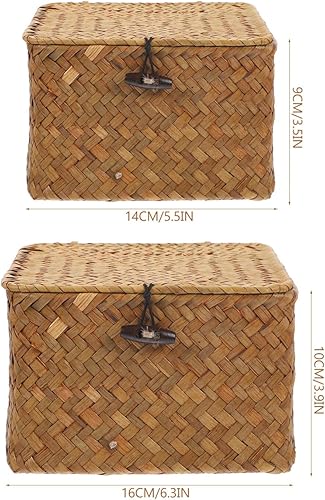 Miniatura 2 de Yardwe Cesta de almacenamiento tejida rectangular de la cubierta de la caja del tejido del pañuelo-ahorro de espacio para