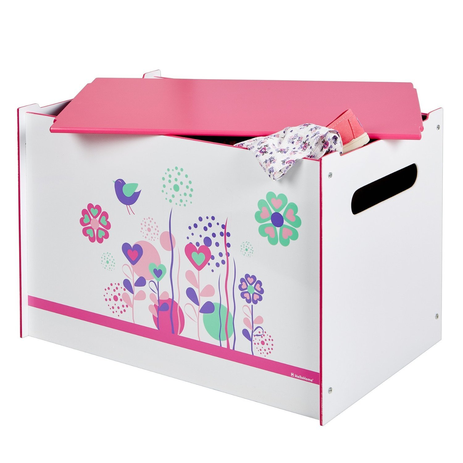 HelloHome 474FLW01E - Contenitore Porta Giochi con Fiori e Uccelli
