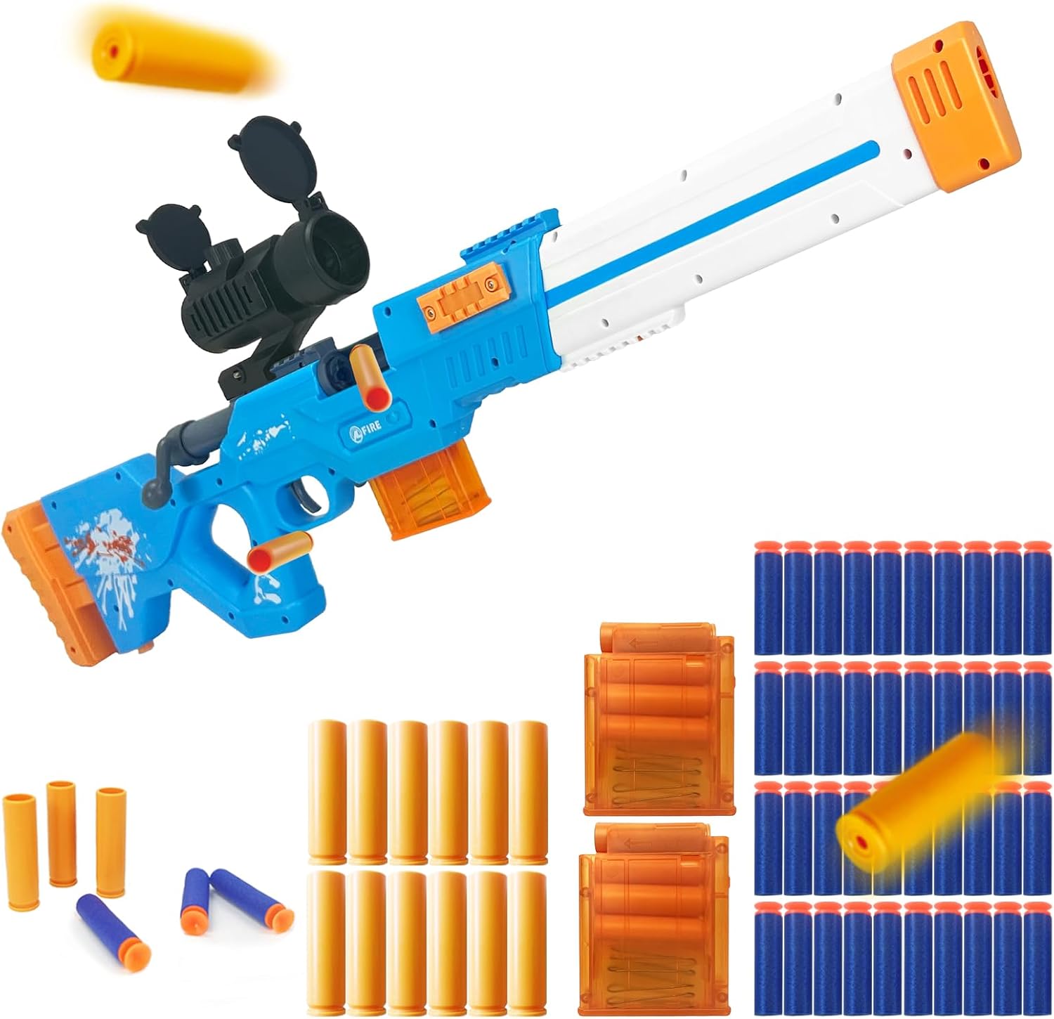 Toy Gun Pull Bolted Foam Blasters Soft Bullet Technological Cartoon Realistic Shell Ejecting Design with Scope 12 Shell 40 Soft Darts 2 Magazines for 8+ Ages Teen Adults Indoor Outdoor Play