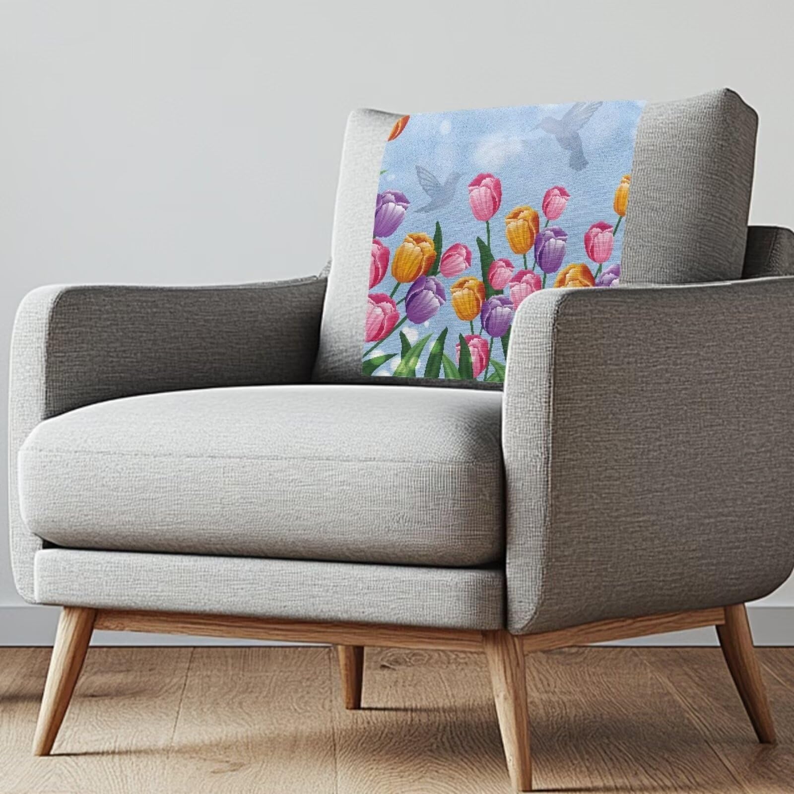 Maiyoinou Tulip Bird Sofa Headrest Protector for Furniture Home Decoration Colorful Skin Friendly Headrest Cover for Recliner Chair Universal Sofa Headrest Cover 26.18
