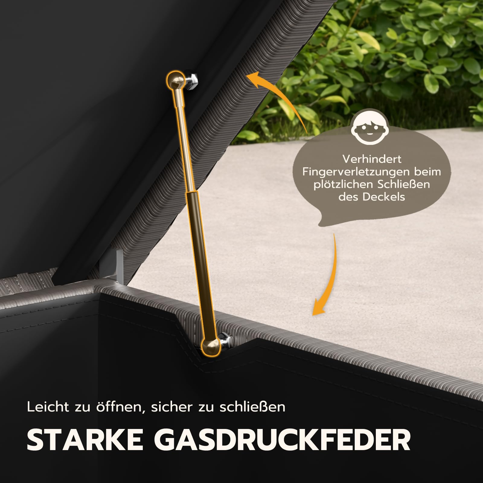 Amopatio 310L Gartenbox Auflagenbox wasserdicht, Kissenbox Outdoor aus Polyrattan, Aufbewahrungsbox Metall mit Rollen & Gasdruckfedern, Gartenkiste wetterfest für Garten, Balkon, Grau