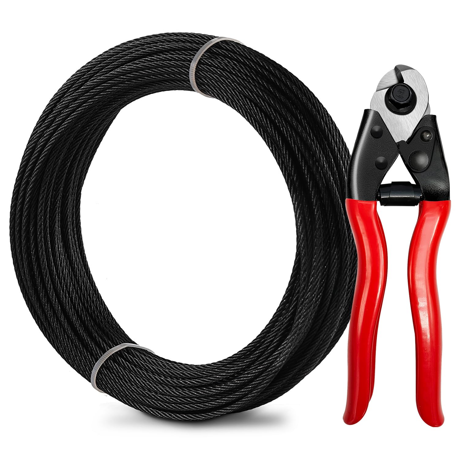 Steel DN Mate 150ft 1/8" Black T316L Stainless Steel Cable, 7 × 7 Strands Wire Railing Hardware for Stair Fence Deck Cable Railing System, with Cutter