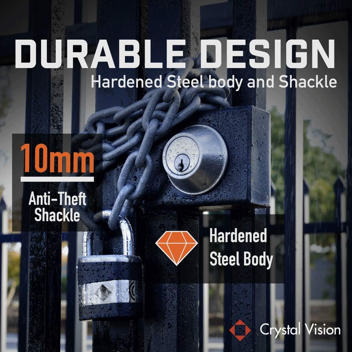 Crystal Vision Anti-Theft Loud 130db Alarm Lock Heavy Duty Multi Purpose Combo (10mm & 12mm)