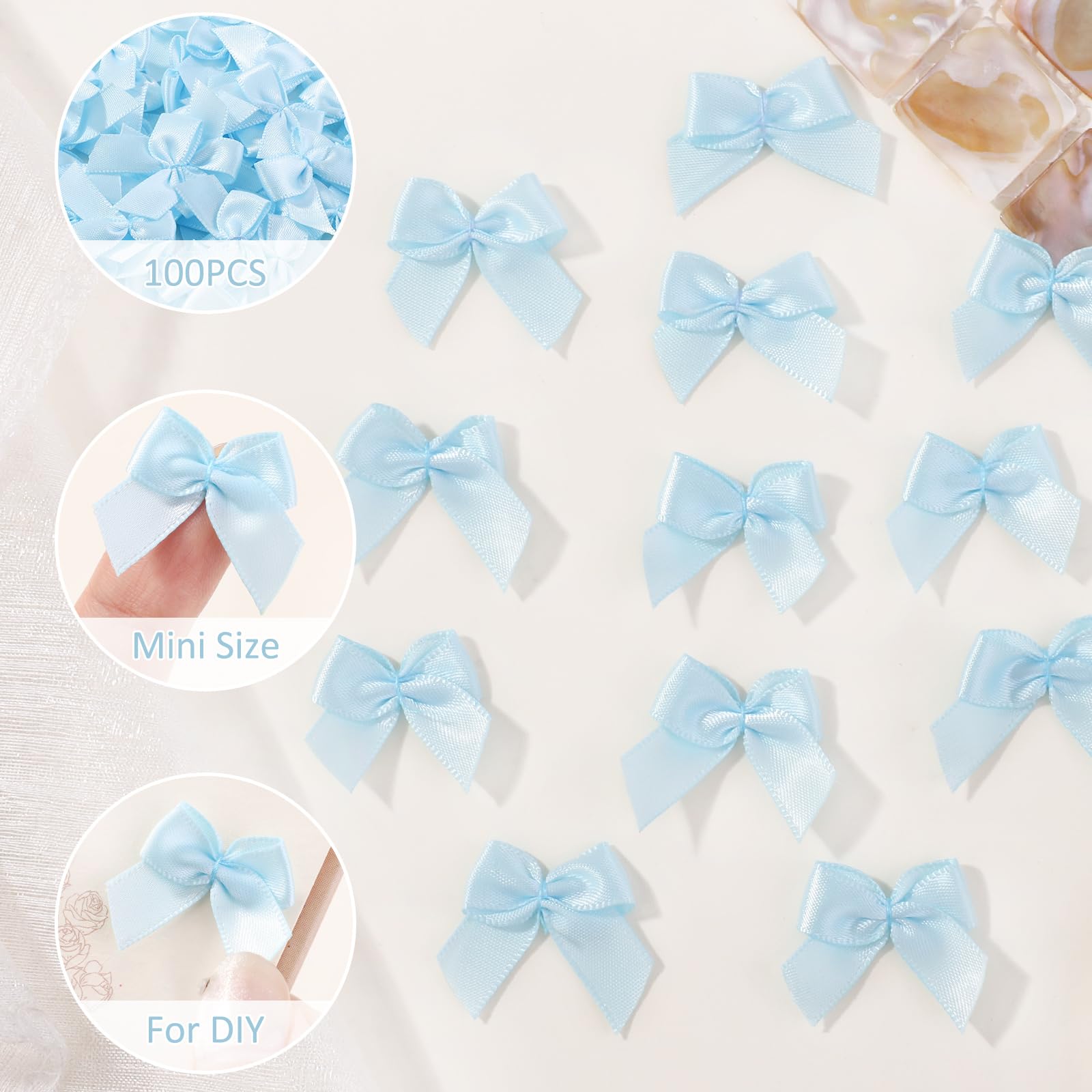 Jollybows 100 Pièces 2,5cm Mini Noeud De Ruban Bleu Noël, Noeud
