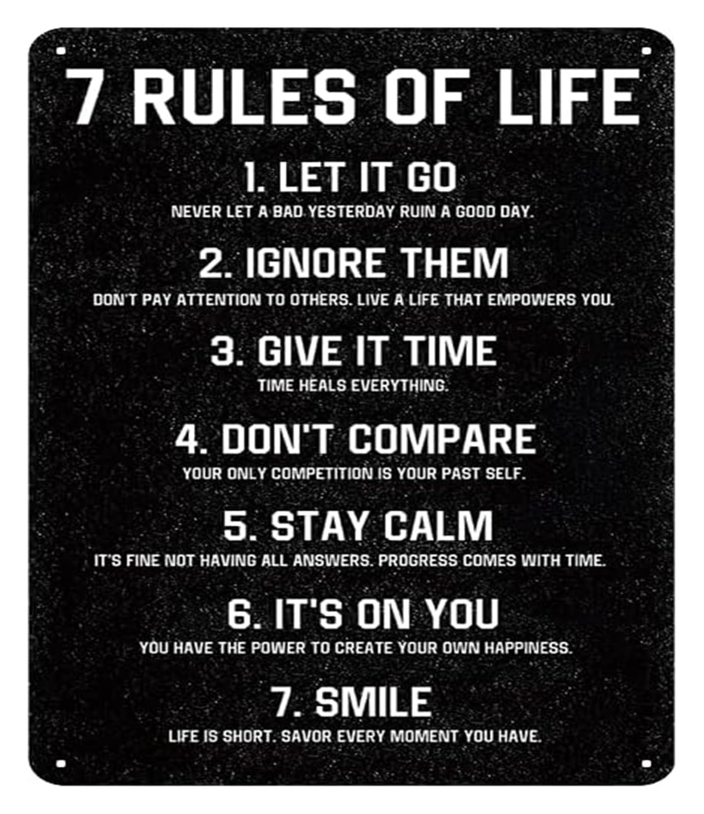 HDKYSWBUEJ Metal Sign 7 Rules Of Life Inspirational Quote Wall Decor Home Office Classroom Bedroom Gift Men Women Teens 8 X 12 in