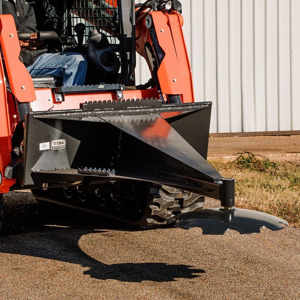 Titan Attachments Skid Steer Ice Scraper with Down Pressure, Pivoting Center Point, and Replaceable Notched Disc - Move Forward, Backward, and Side to Side for Efficient Snow and Material Removal