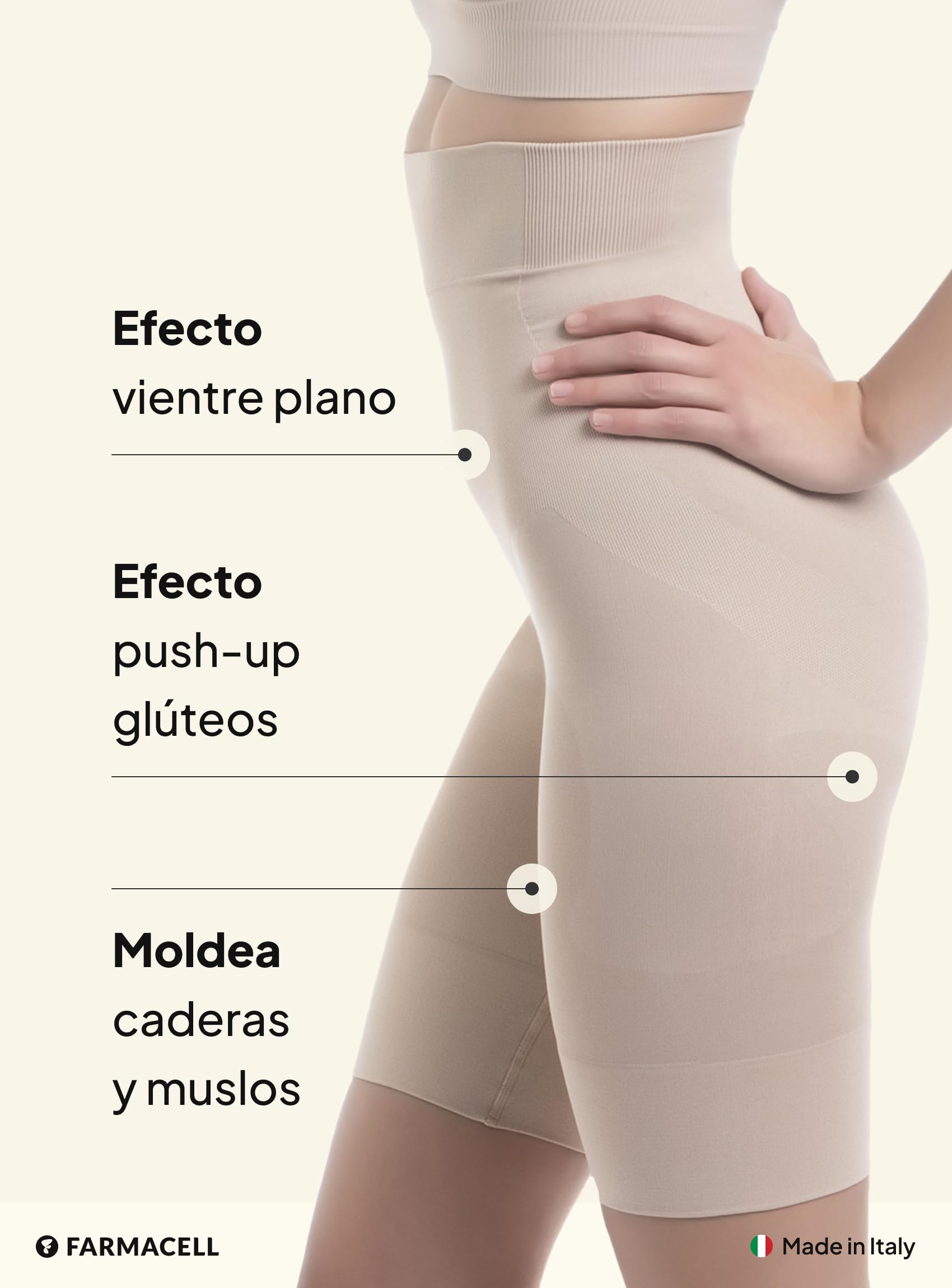 Farmacell Faja Pantalón Moldeadora y Reductora Mujer, Push Up, Vientre Plano, Made in Italy, 603