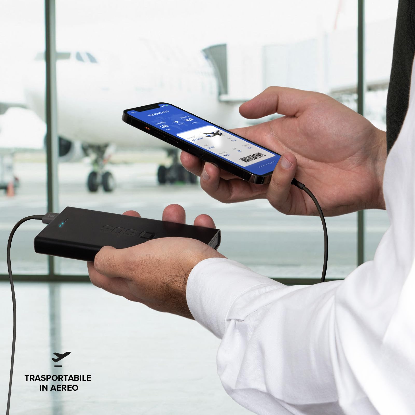 SBS PowerBank 10K FAST, 10000mAh, 22.5W Power Delivery (PD 3.0 PPS) | Power Bank con Ricarica Rapida, LED di Carica, USB-C, USB-A, Caricabatterie Portatile da Viaggio, Design Compatto, Nero
