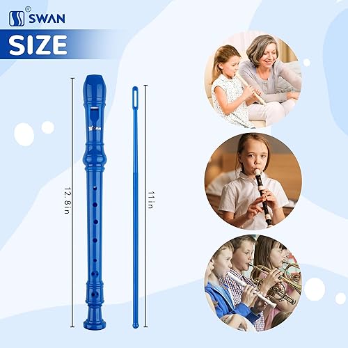 Vista 53 de SWAN Grabadora soprano para principiantes, niños y estudiantes, estilo barroco, flauta de 8 agujeros, desmontable, 3 unidades, ABS, con varilla