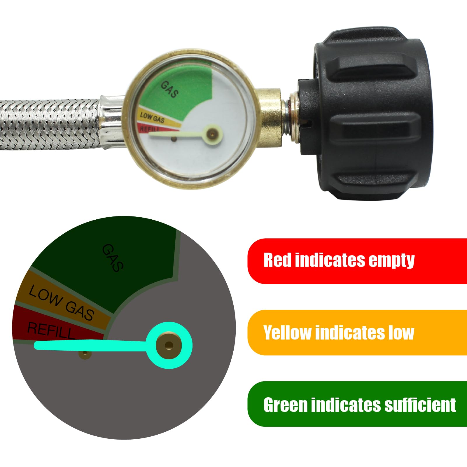 Filtro carburante propano da 3 m F273699 con tubo e manometro, tubo in acciaio inox intrecciato per propano adatto per Mr Heater Buddy e Big Buddy, da collegare a serbatoi di propano da 2,3 a