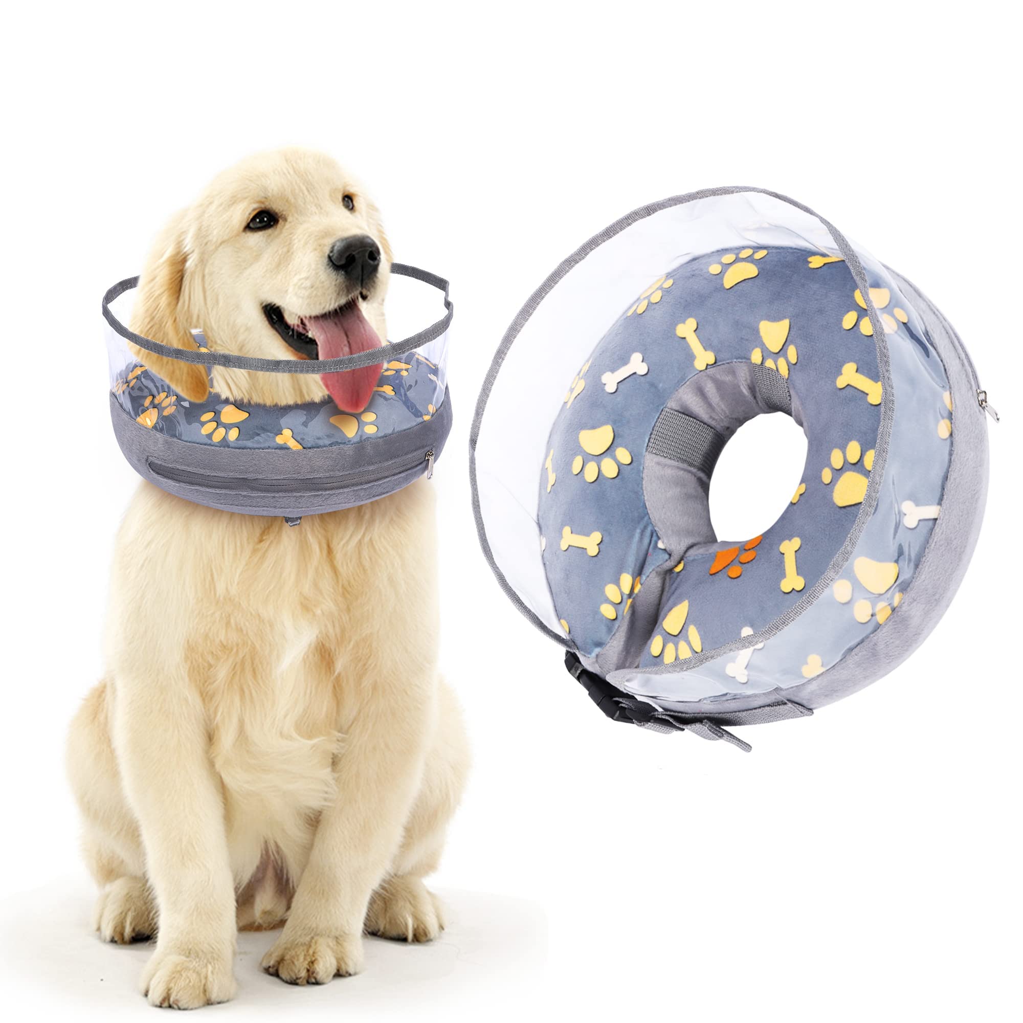 TERRIFIDog Cone,Comfy Recovery Collar for Dogs Inflatable, Soft, & Adjustable Cone for After Surgery, Wounds, Rashes, & Vet Visits Clear Shield & Secure Buckle,Medium Size